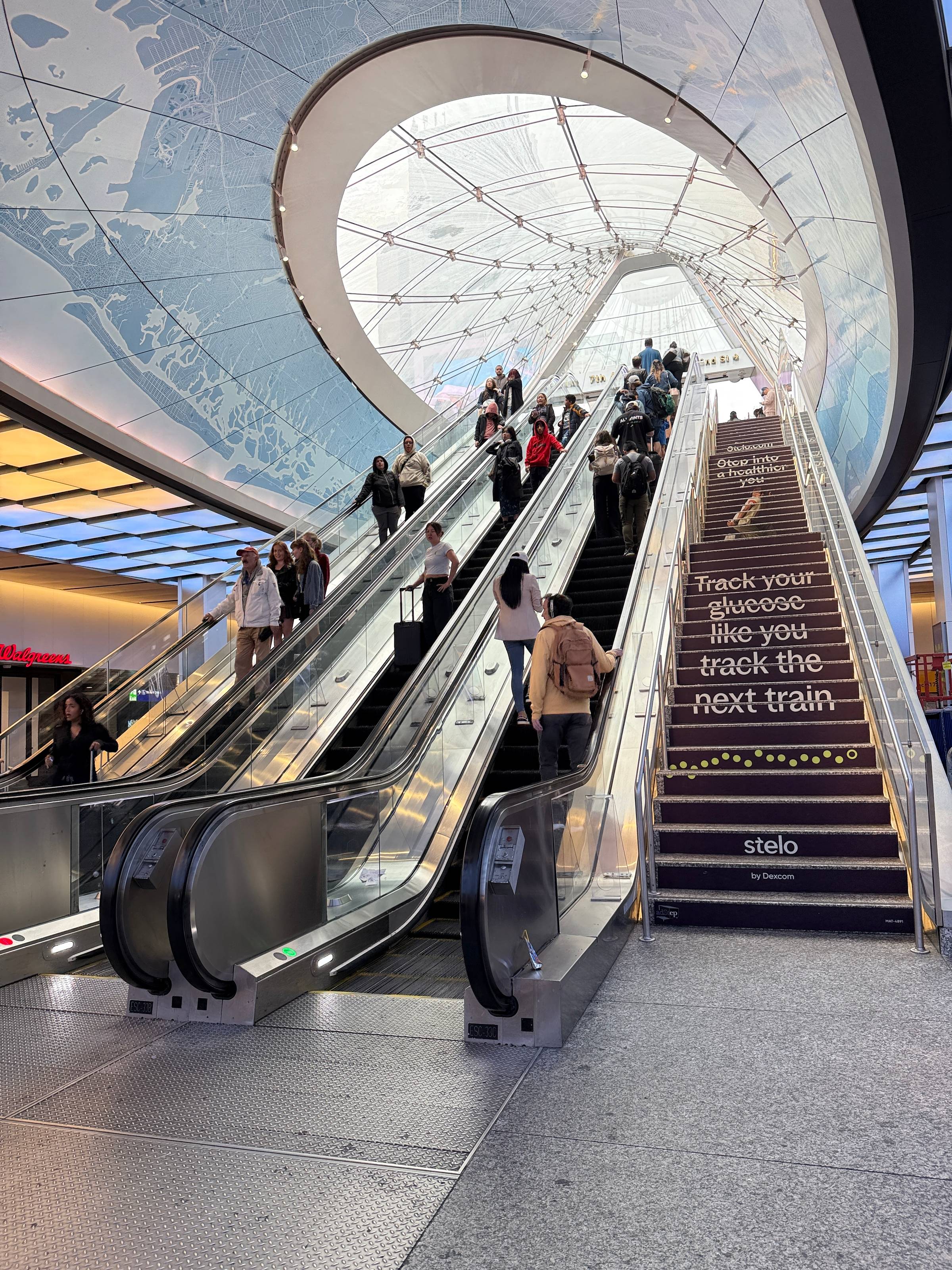 Escalator and stairs at Penn Station, New York