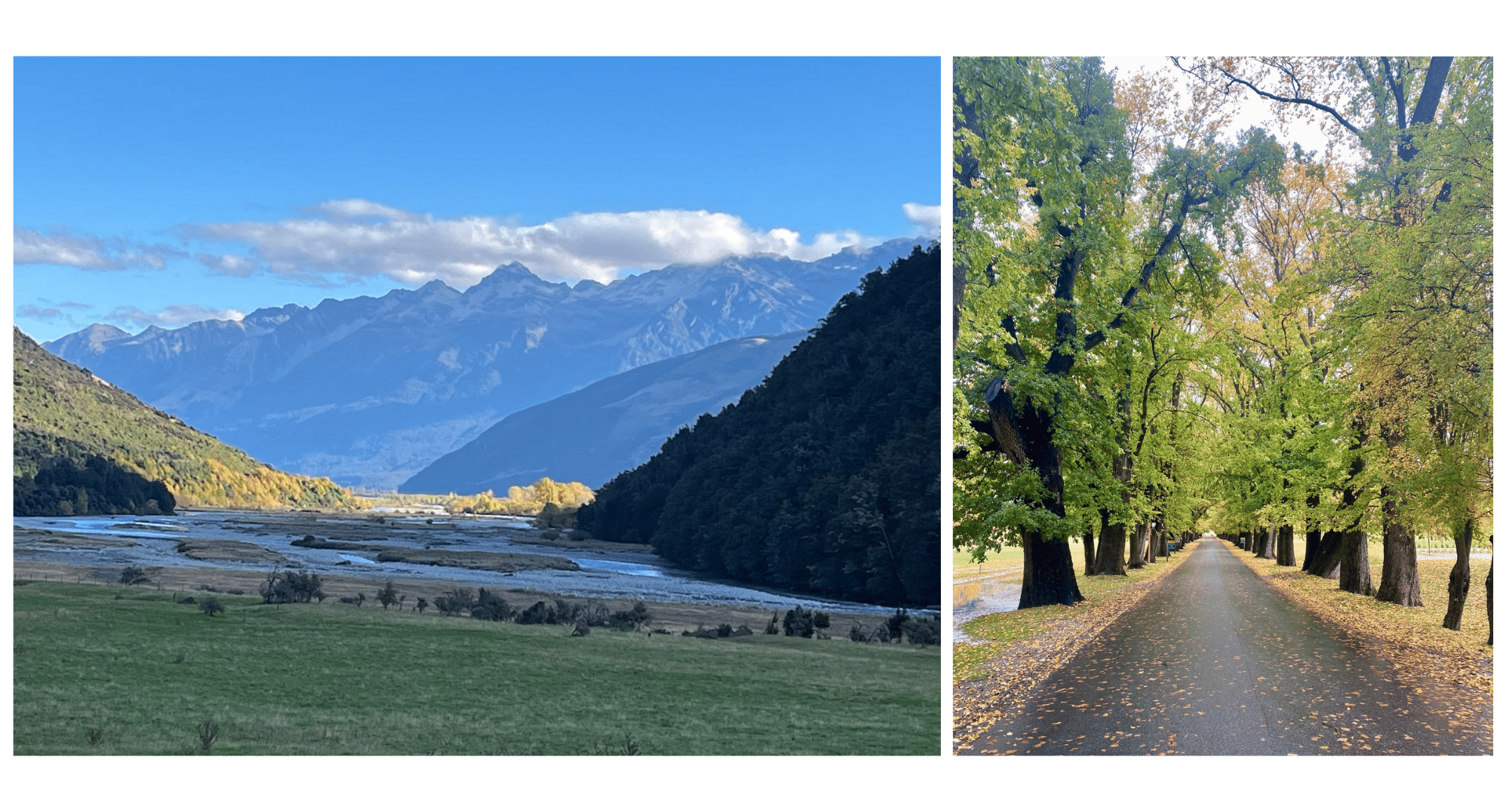 Two photos of the landscape in Central Otago, New Zealand.