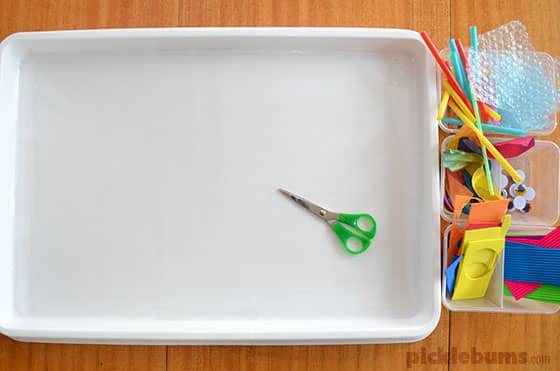 sticky cutting tray activity 