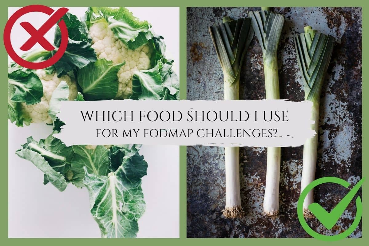 A photo of cauliflower on the left with a red cross overlay. A photo of leeks on the right with a green tick overlay.