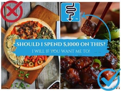 Pizza on the left with a red cross and sticky tofu on the right with a blue tick and overlaid with the Monash certified logo.