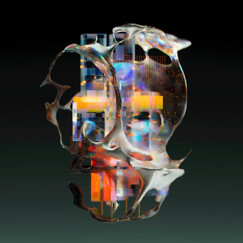 Abstract digital art with colorful geometric shapes.