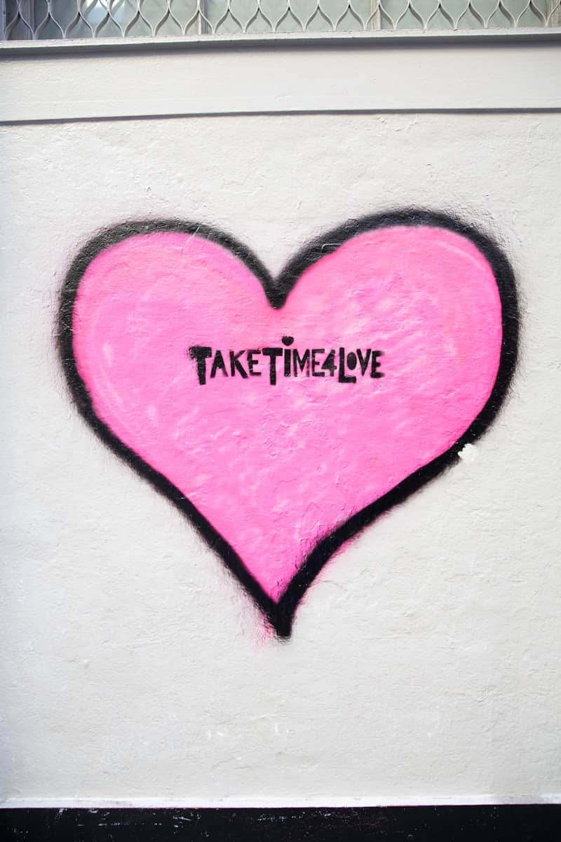 Pink heart graffiti with text taketime4love