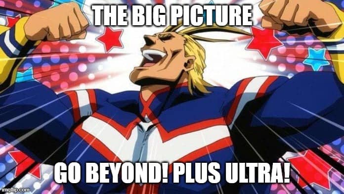 All Might from My Hero Academia with the text The Big Picture: Go Beyond! Plus Ultra!