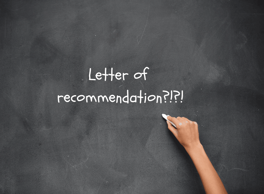 Chalkboard with letter of recommendation written on it followed by an interrobang
