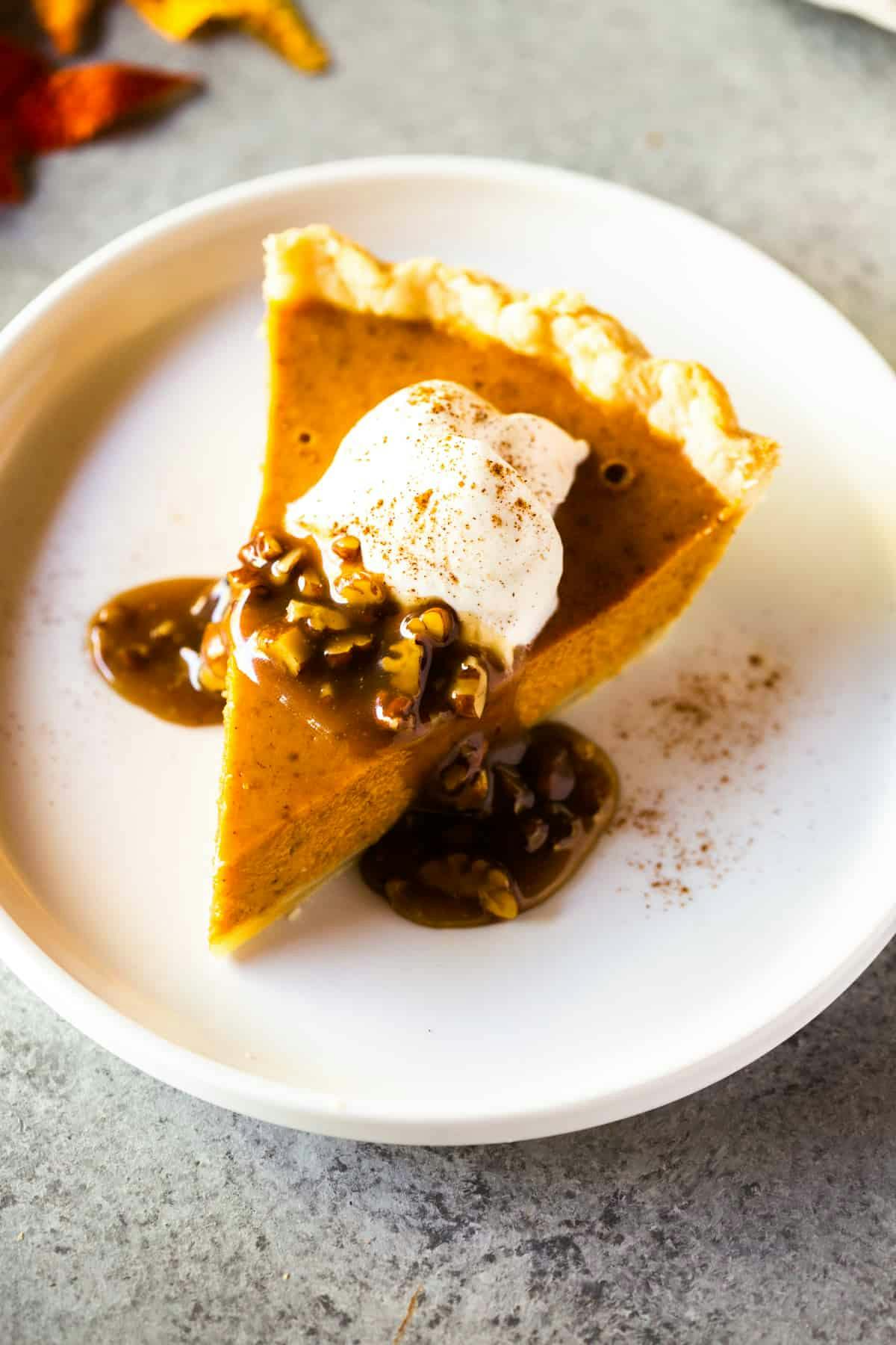 Pumpkin Pie with caramel pecan topping.