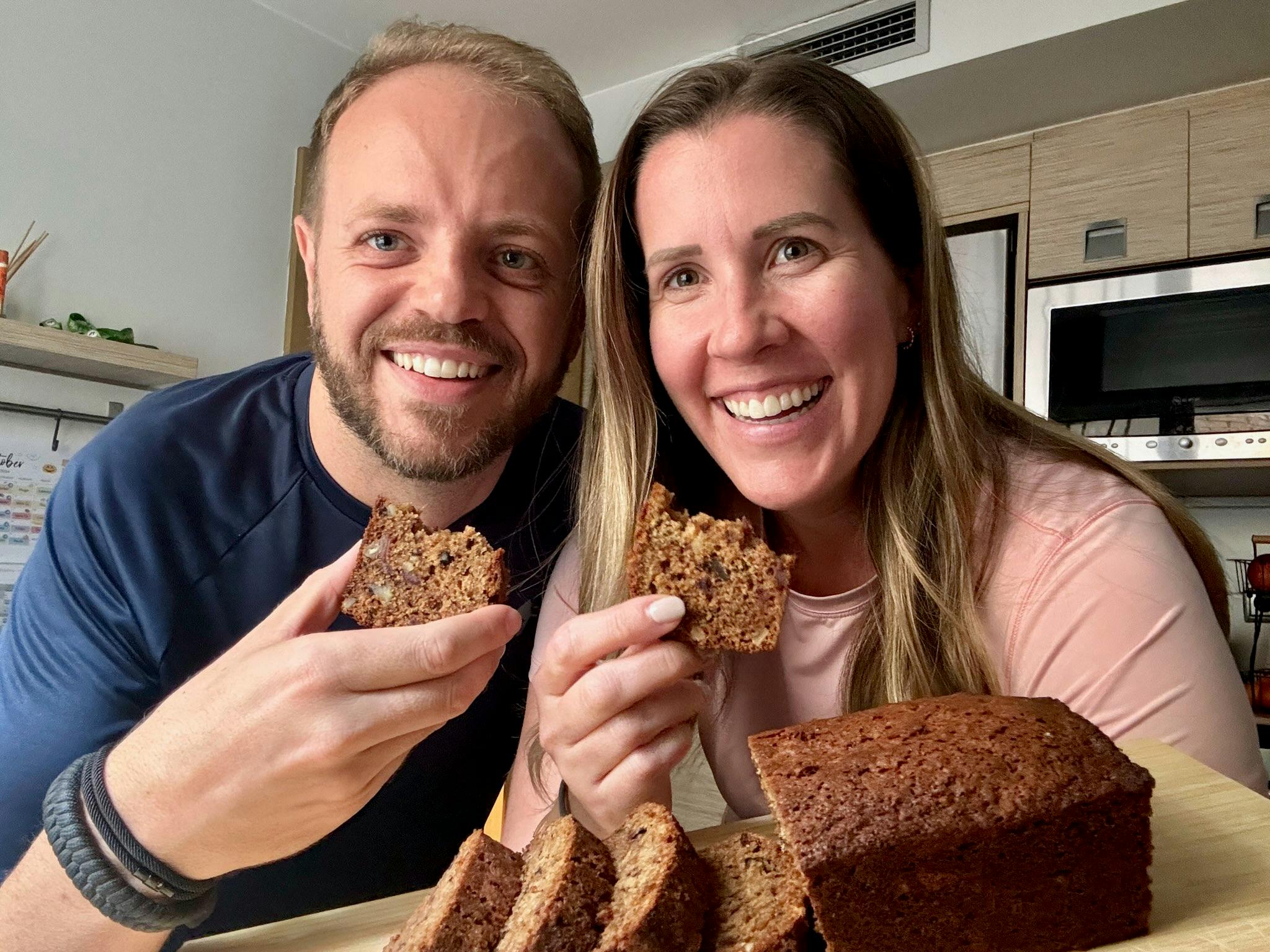 Lauren and Jeff eating Date Nut Bread.