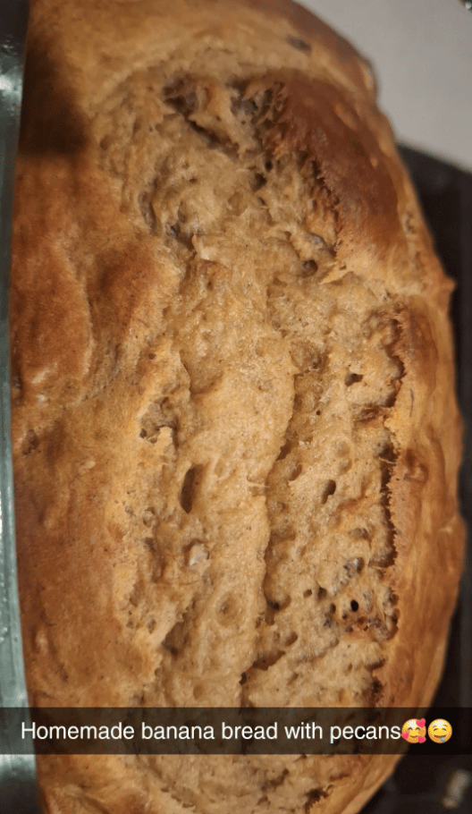 A moist slice of healthy banana bread with a golden crust and soft, naturally sweet center. Made with ripe bananas and better-for-you ingredients for a wholesome treat any time of day.
