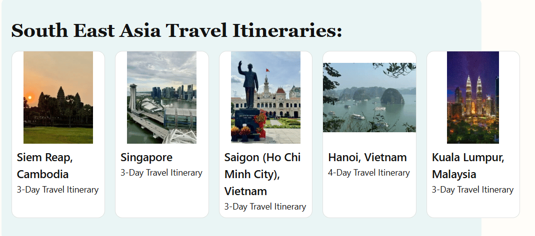 South East Asia Travel Itineraries