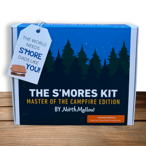 North Mallow S'mores Kit for Father's Day with a tag that reads "The world needs S'more Dads like you!".