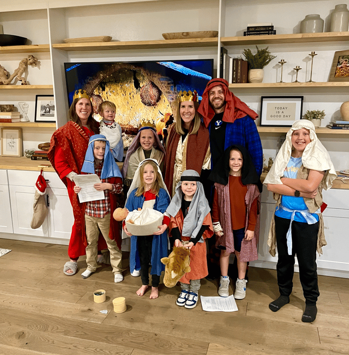 Lauren, Liz and their families dressed as the nativity.