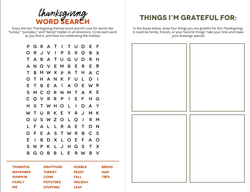 Thanksgiving Kids Table Printable.