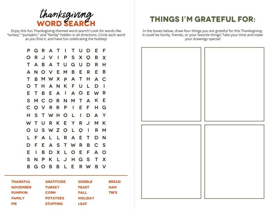 Thanksgiving Kids Table Printable.