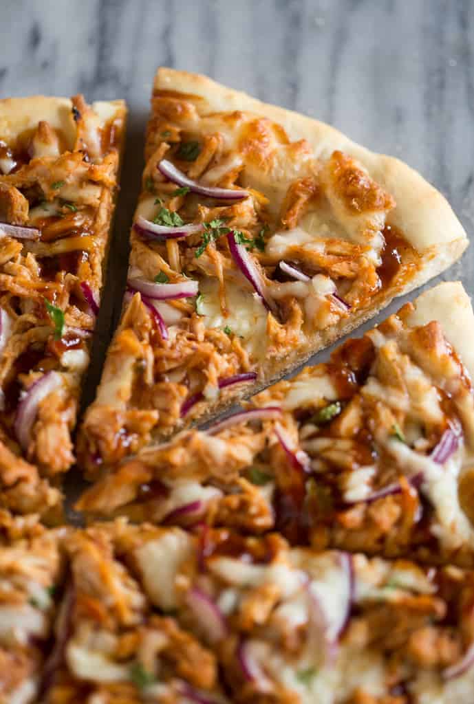 BBQ Chicken Pizza sliced and ready to eat! 