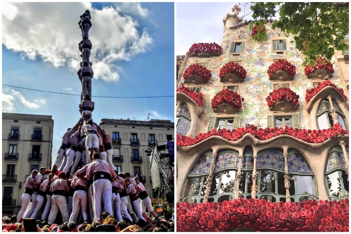 A photo of Castells (Human Towers), and Casa Batllo in Barcelona.