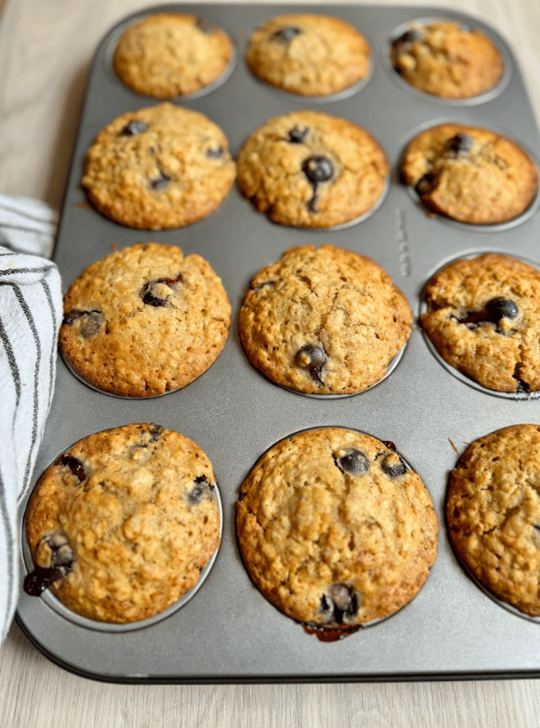 Healthy Muffins in a muffin tin fresh out of the oven.