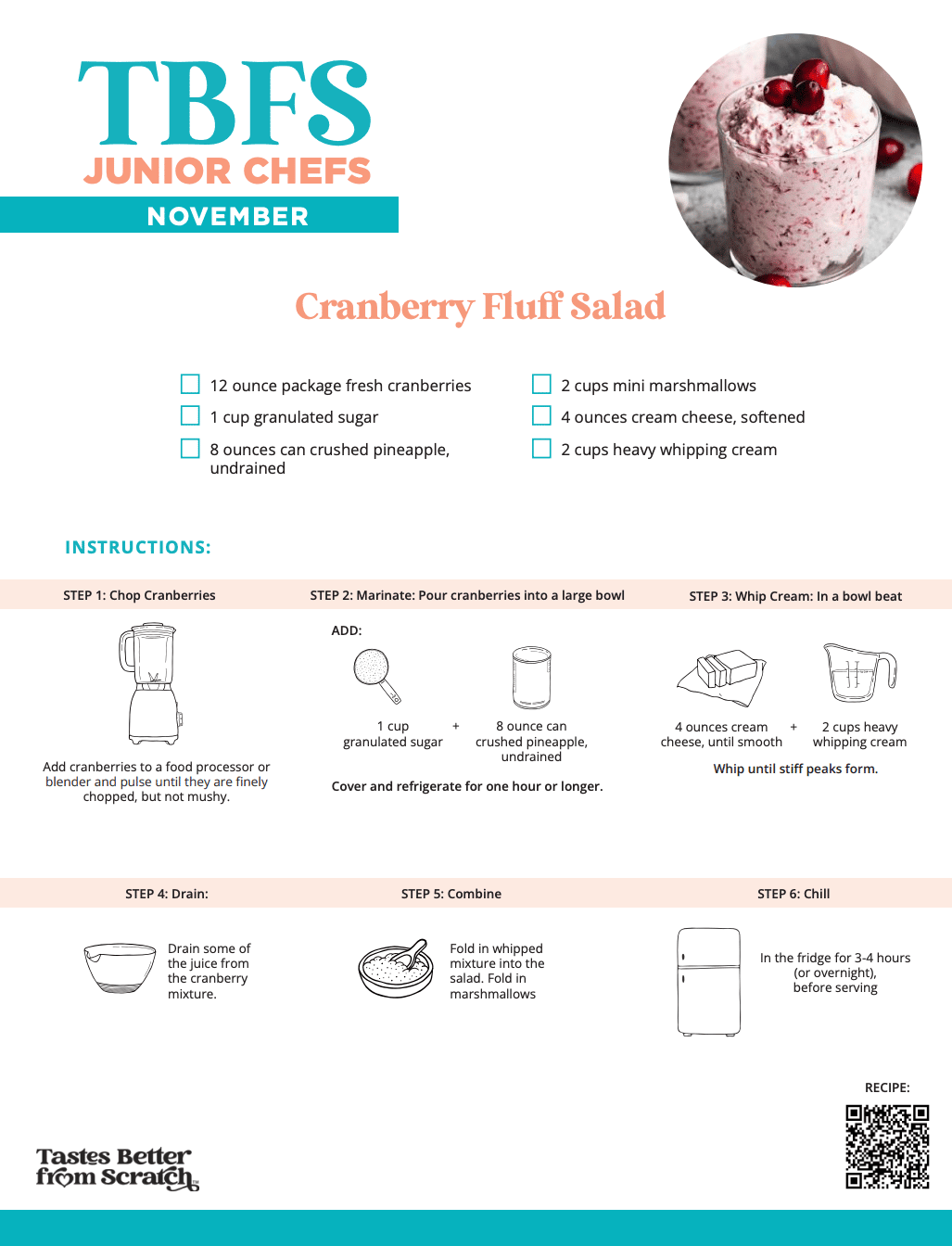 Cranberry fluff salad tbfs jr chefs printable picture recipe.