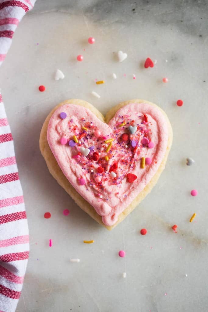 Heart Cookies with pink frosting and sprinkles