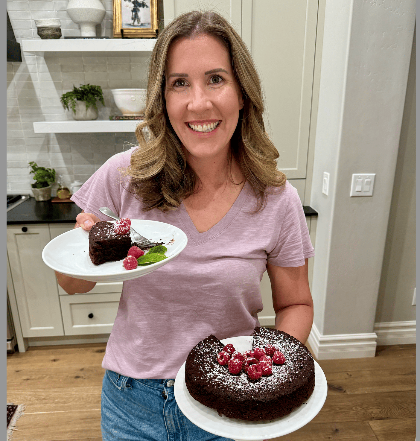 Lauren with flourless chocolate cake.