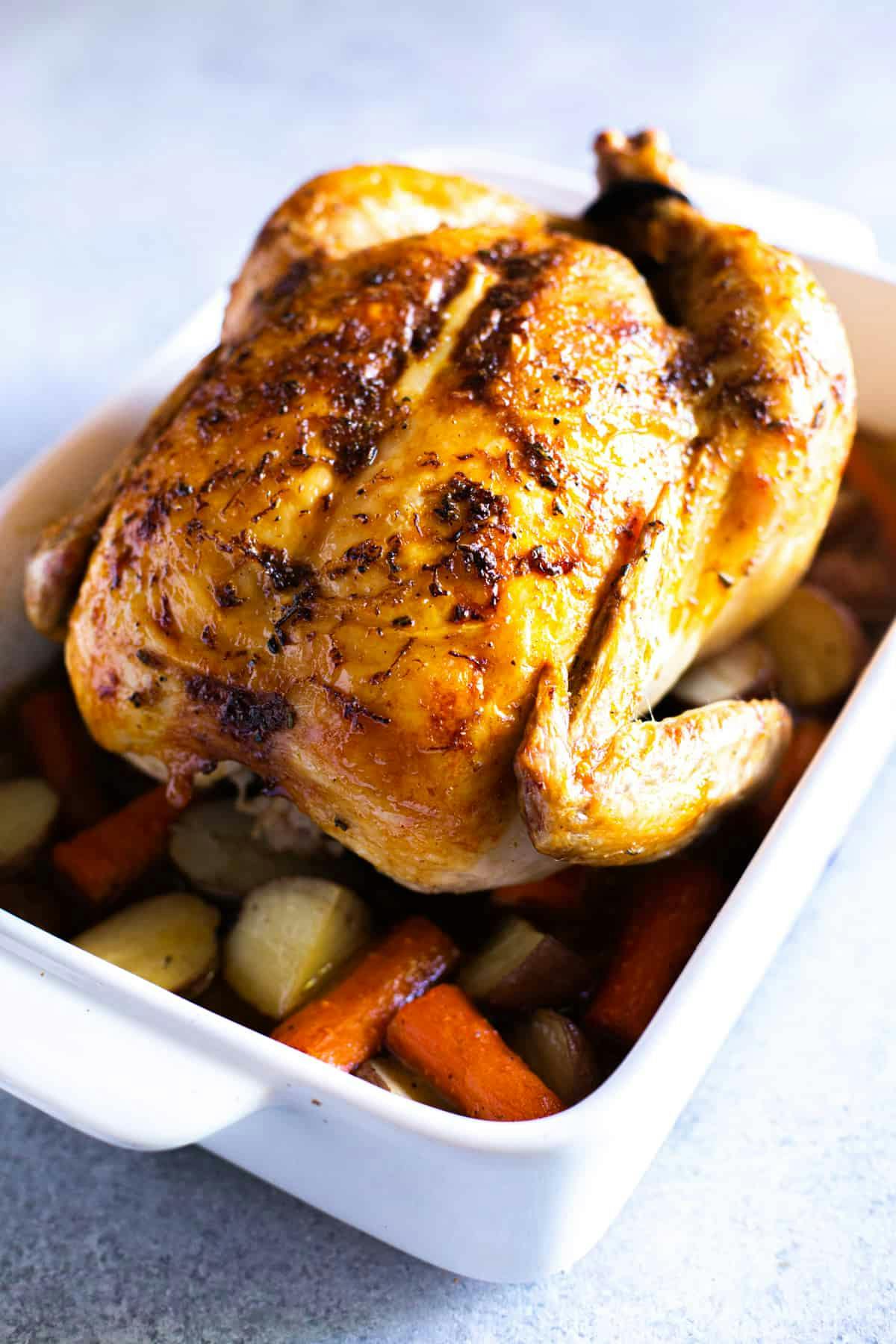 Roast Chicken in a white dish