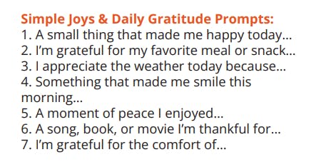 Sample of gratitude prompts.