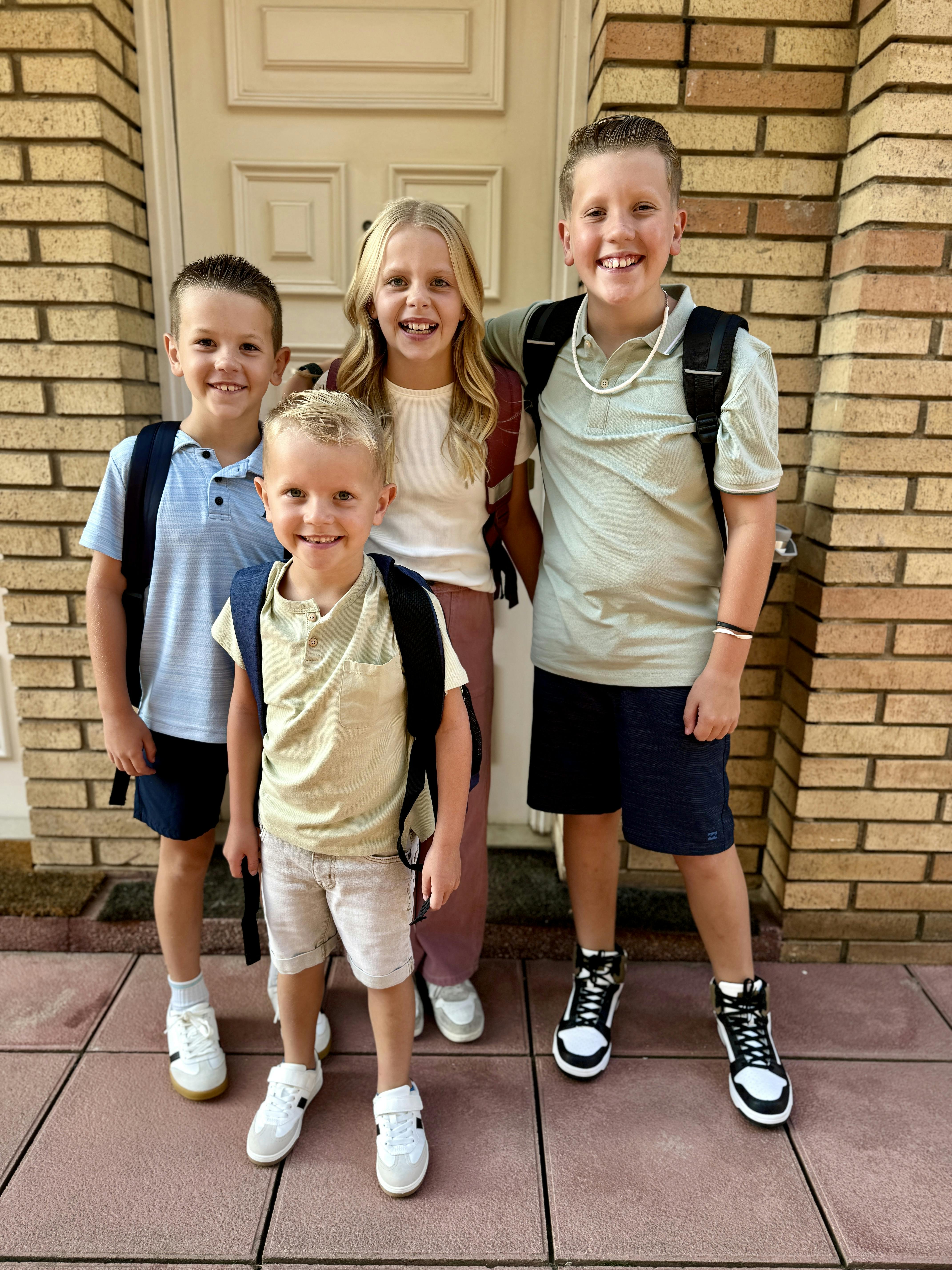 The Allen children dressed and ready for their first day of school in Barcelona. 