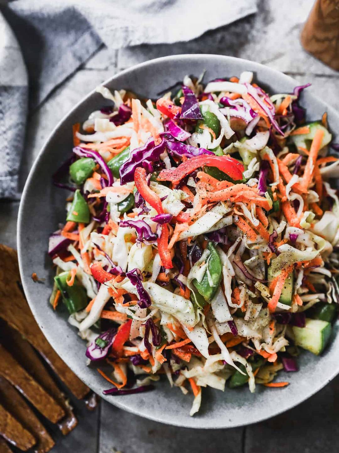 Vinegar Coleslaw served in a grew bowl.