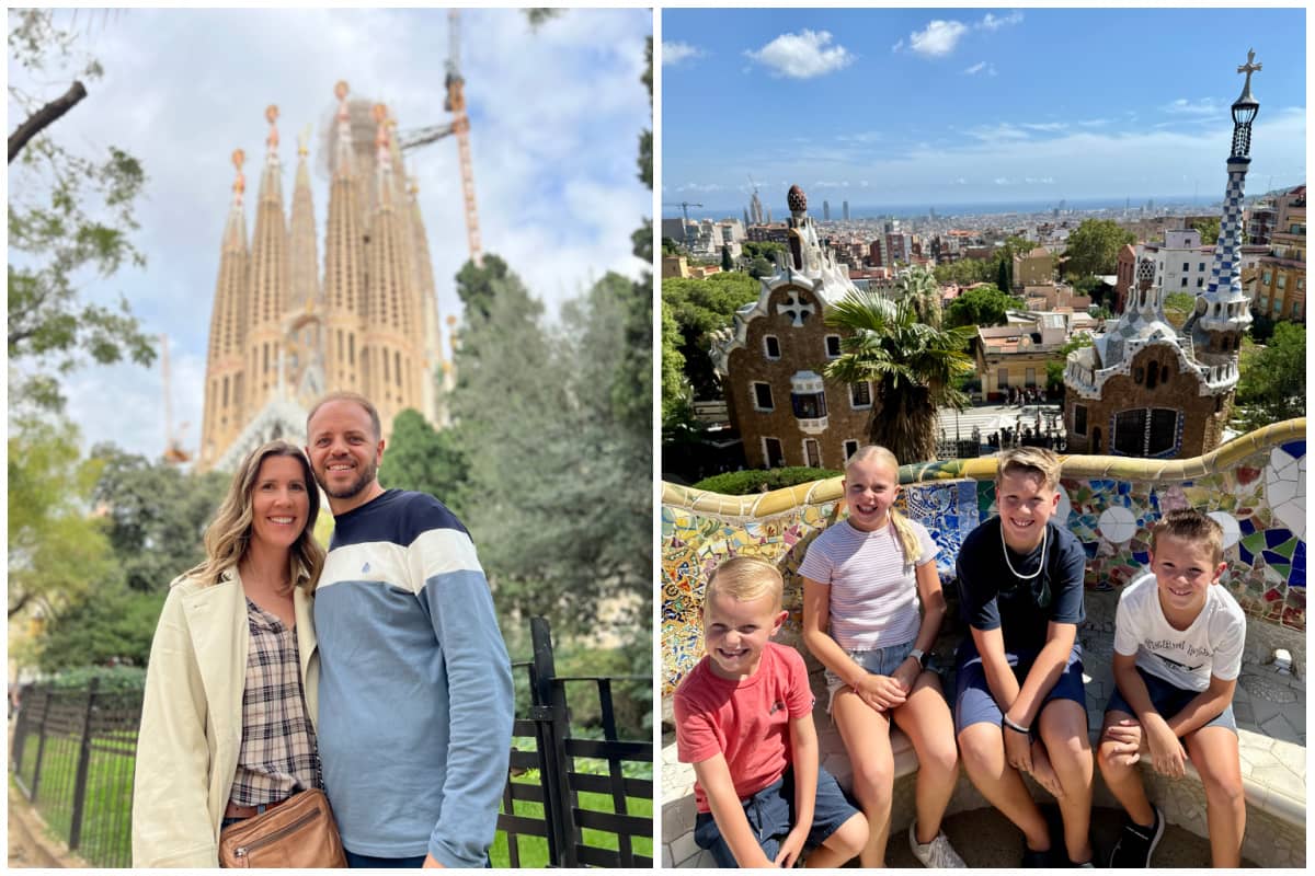 Jeff and Lauren in front of La Sagrada Familia. The Allen kids at Parc Guell.