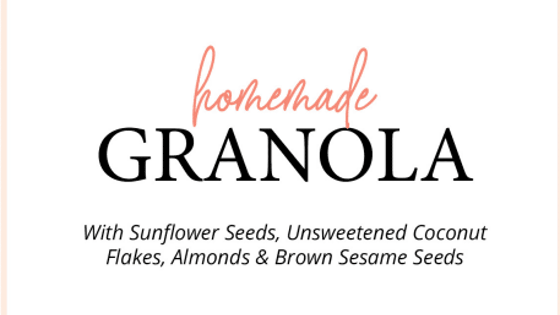 Homemade Granola with sunflower seeds, unsweetened coconut flakes, almonds & brown sesame seed