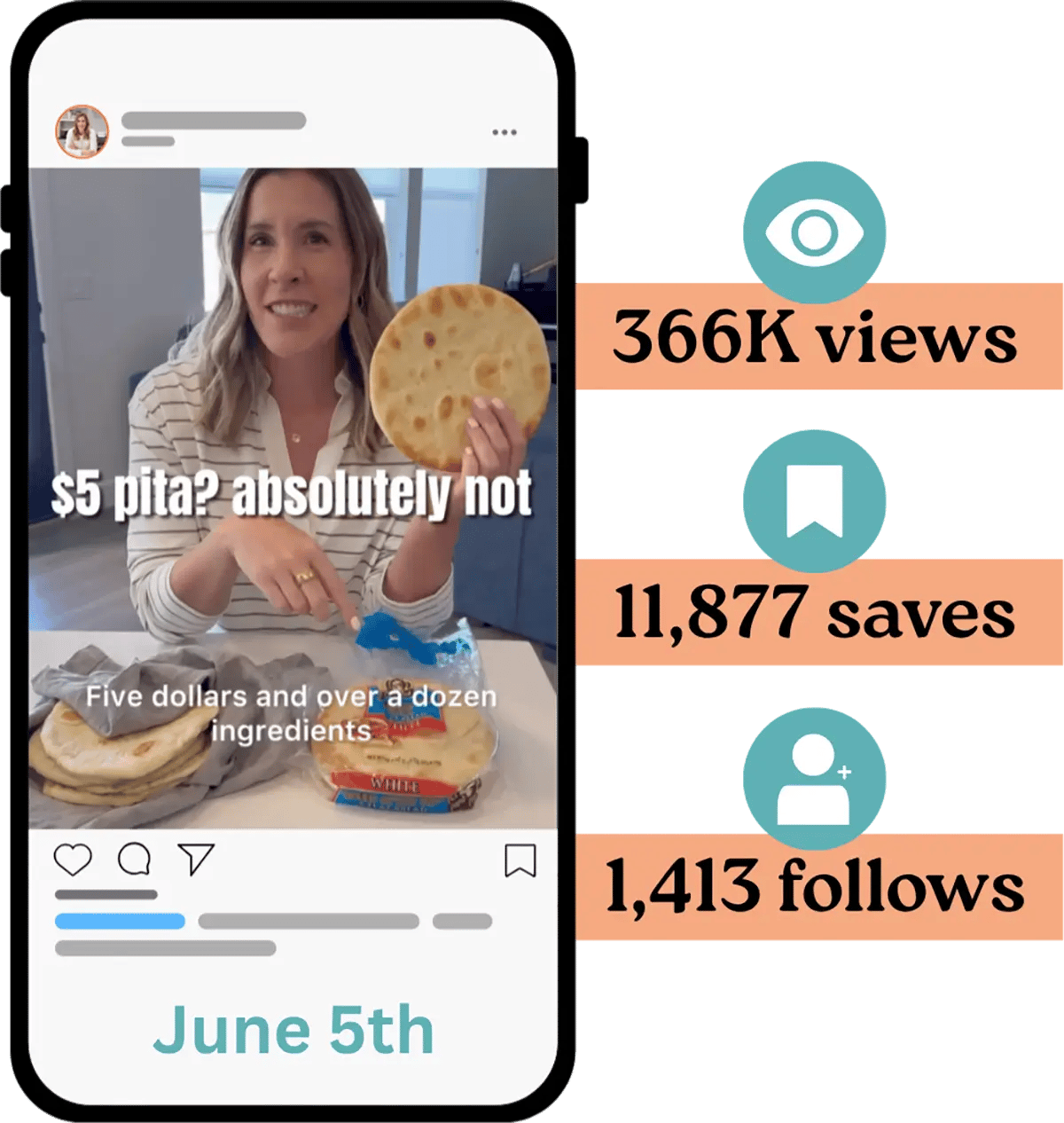 Homemade Pita reel (Jun 5) 366K views • 11,877 saves • 1,413 follows