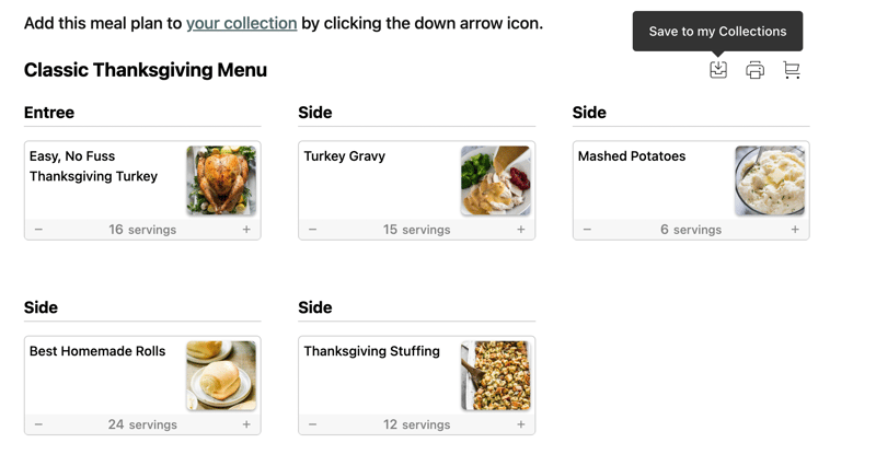 Save recipes to a collection example image