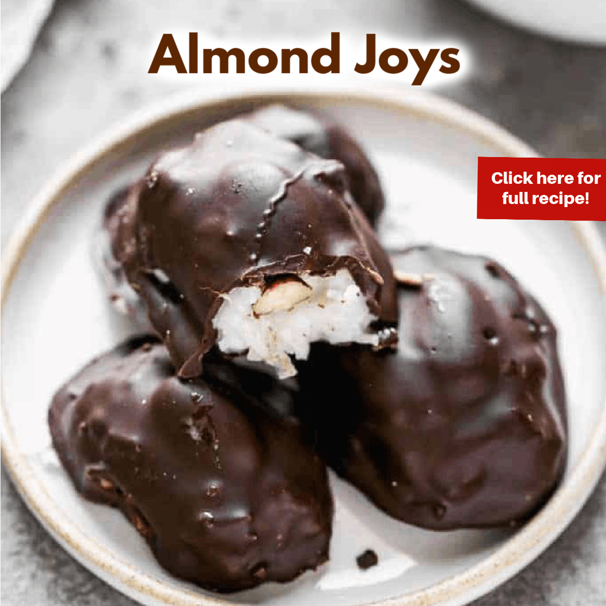 Almond Joys stacked on a white plate