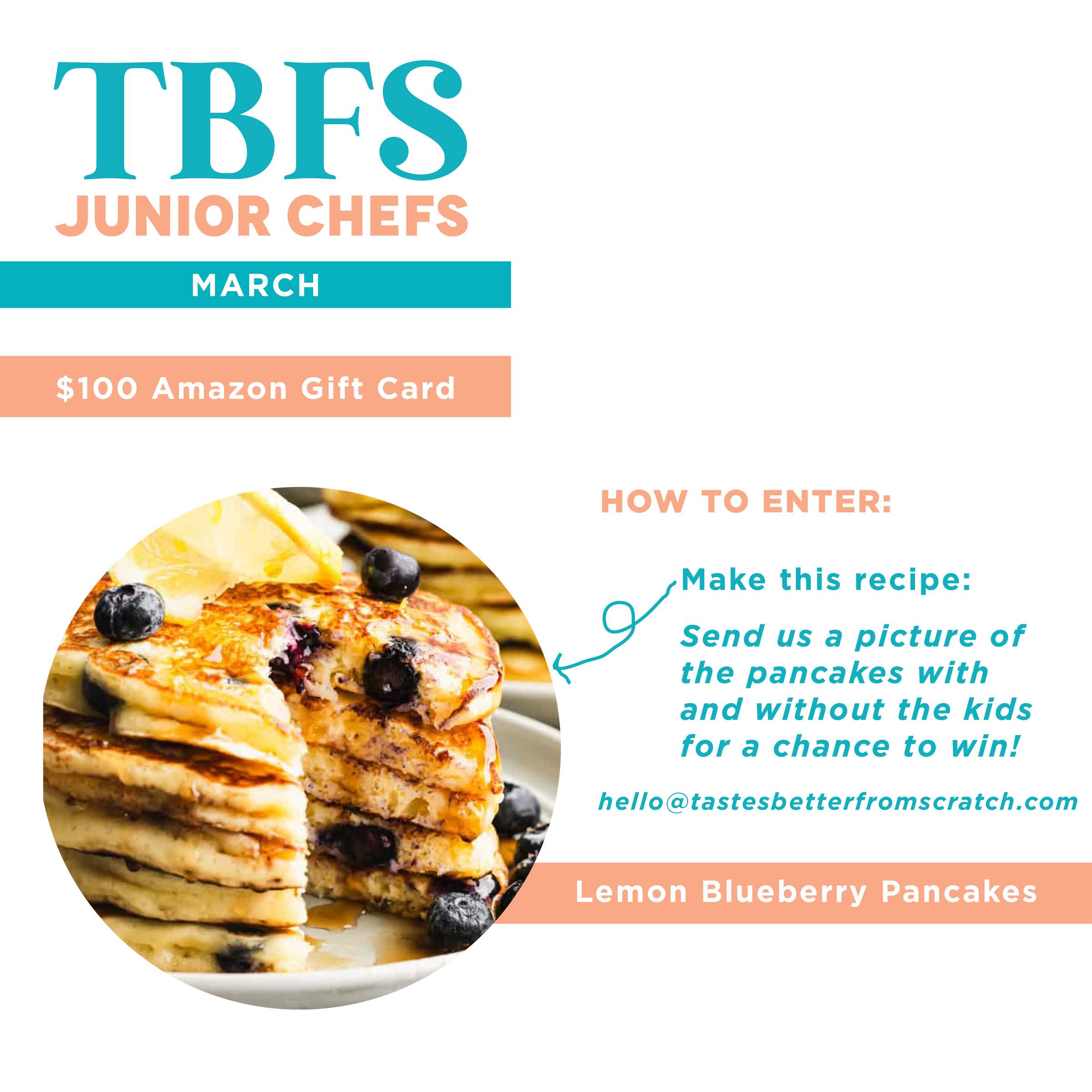 make this recipe with your kids and send us a picture of the pancakes with and without your kids for a chance to win a $100 Amazon gift card.