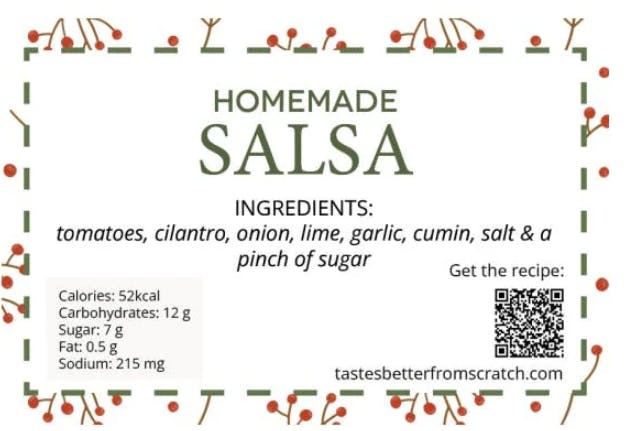 Homemade Salsa with ingredients listed. 