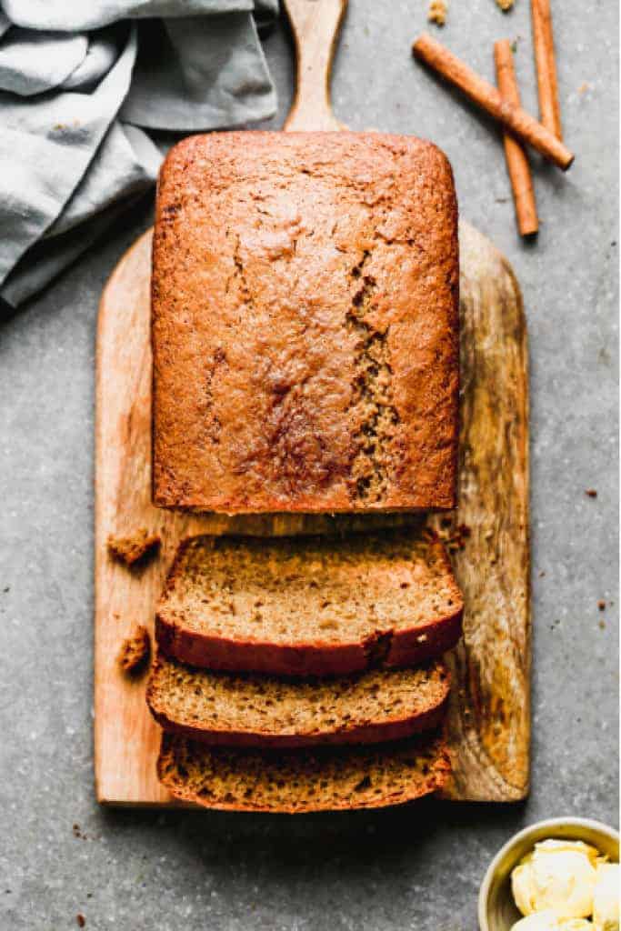 Applesauce Bread served on a wood cutting board 