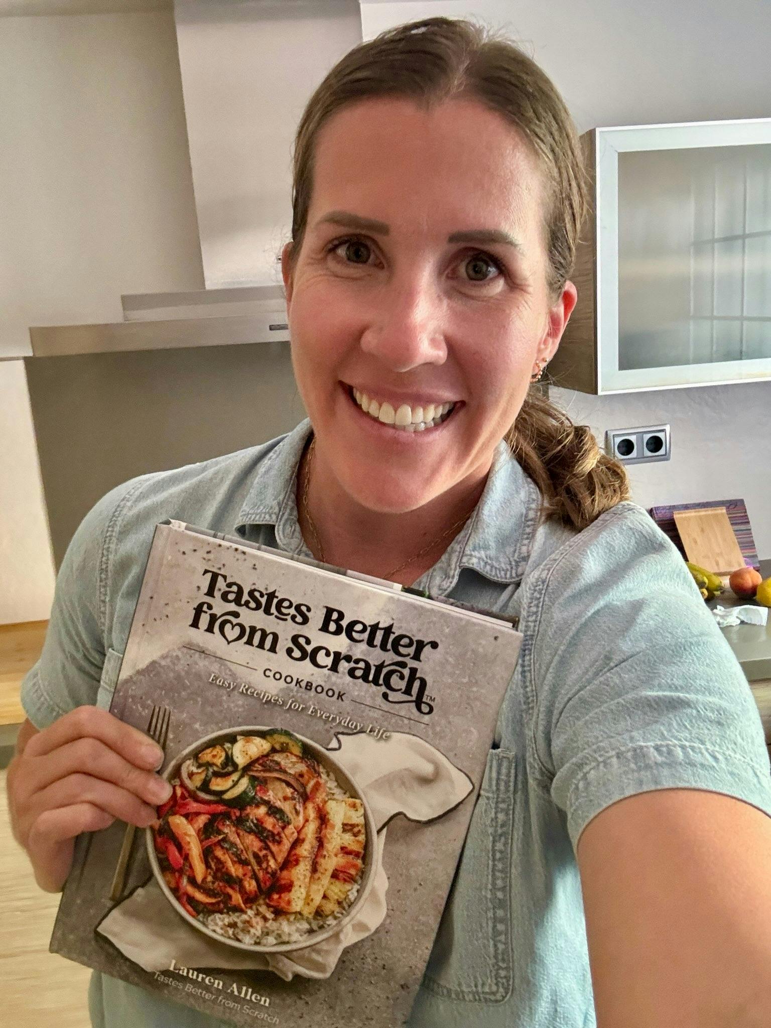 Selfie with my Tastes Better From Scratch cookbook. 