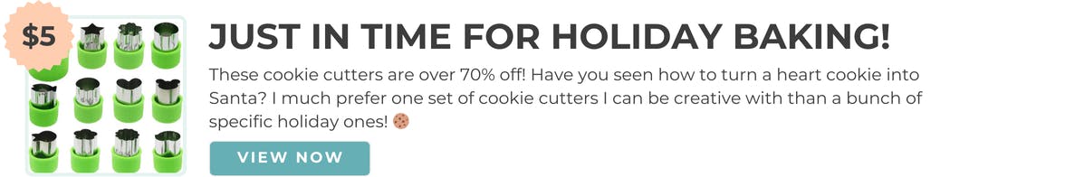 These cookie cutters are over 70% off! Have you seen how to turn a heart cookie into Santa? So fun. I much prefer one set of cookie cutters I can be creative with than a bunch of specific holiday ones! 