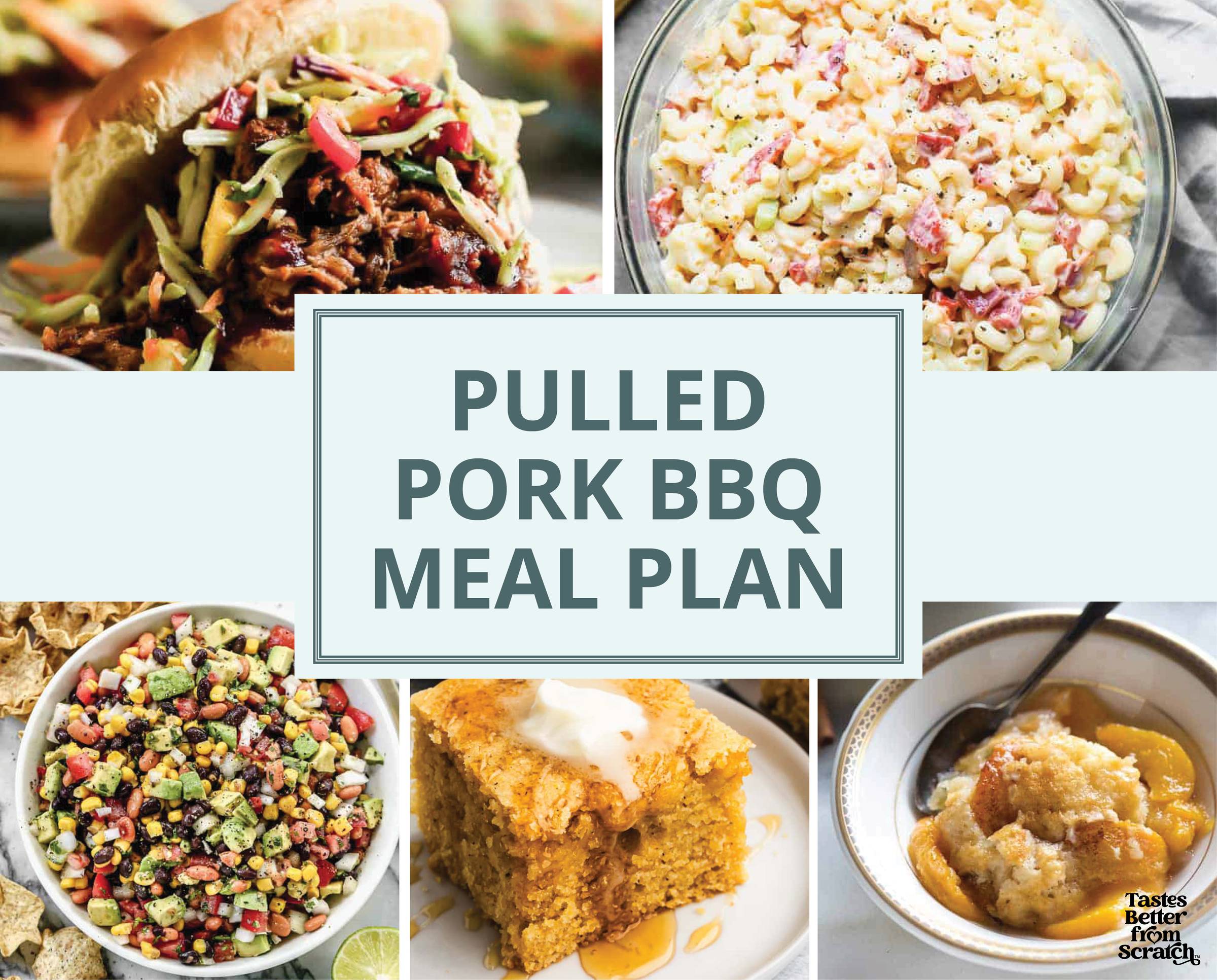 Pulled Pork BBQ Meal Plan Collage with recipe photos