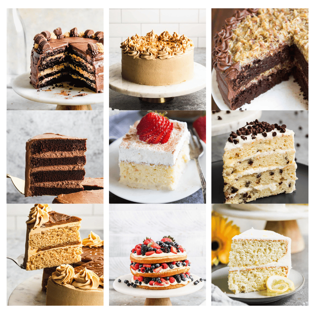 Collage of special occasion cakes.