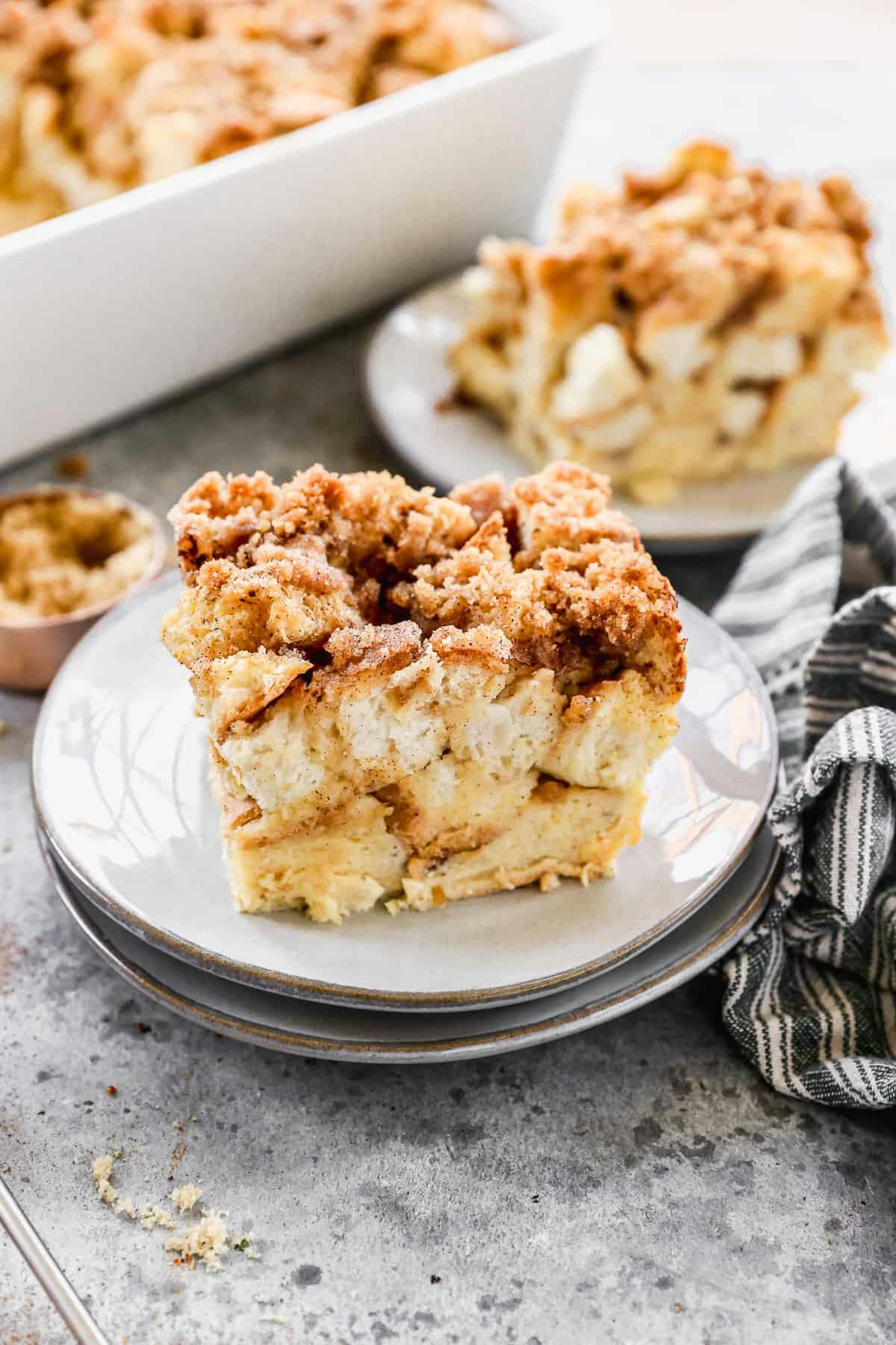 French Toast Casserole served on a white plate