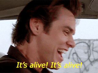 Jim Carey GIF. It's ALIVE!
