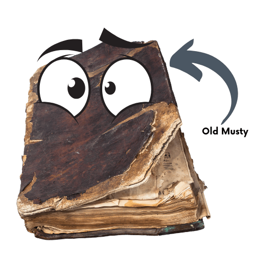 An old book with googly eyes known as Old Musty.