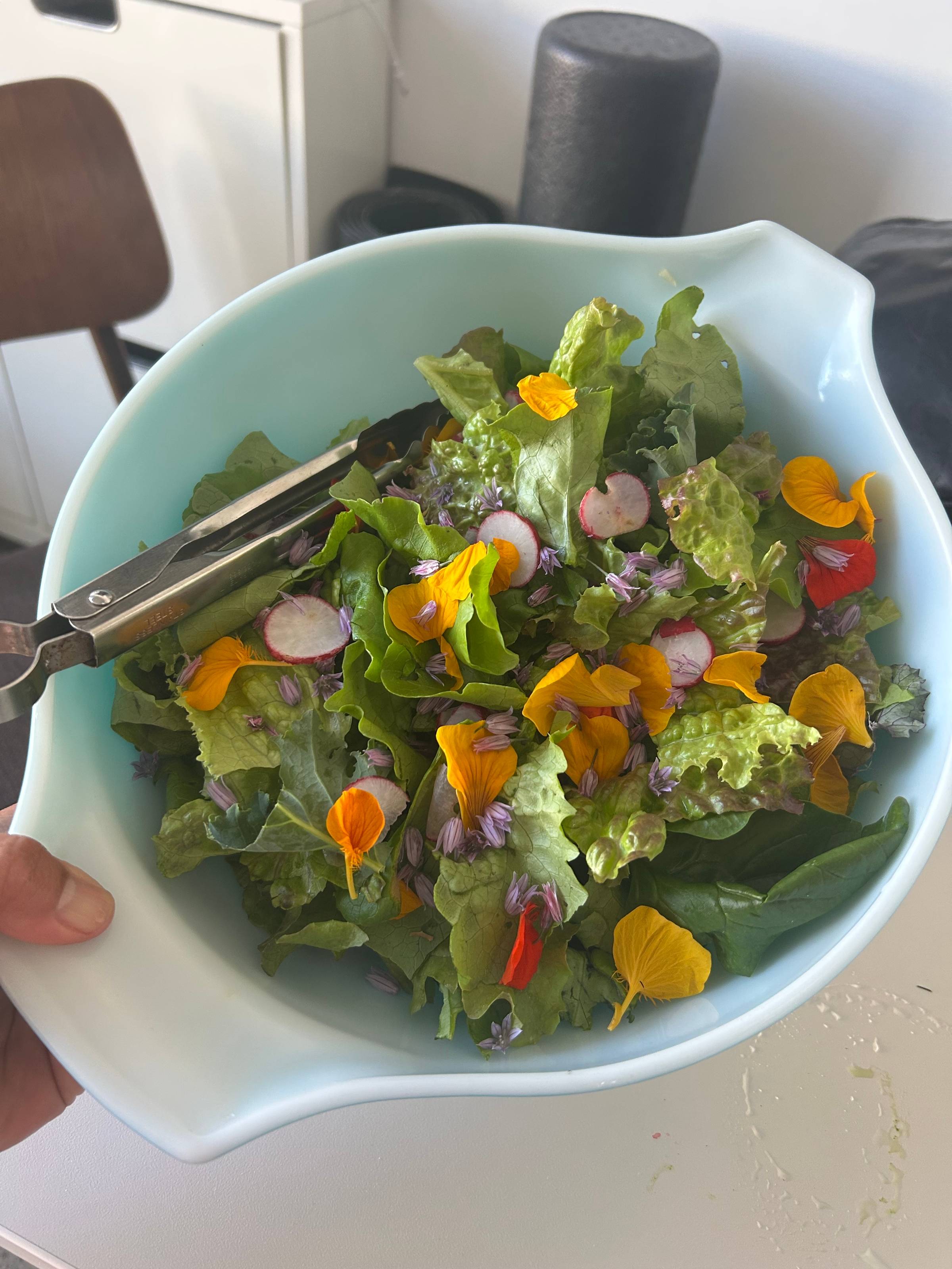salad with flowers in it