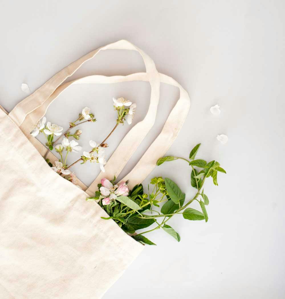 Canvas bag with flowers coming from top