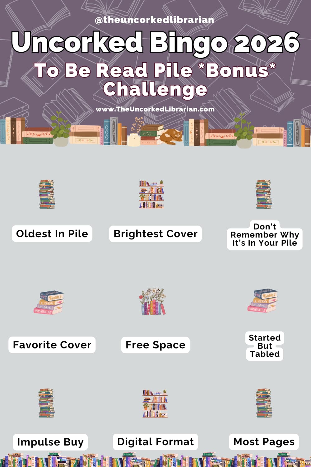 2026 Uncorked Reading Challenge Bingo TBR Pile No Dates