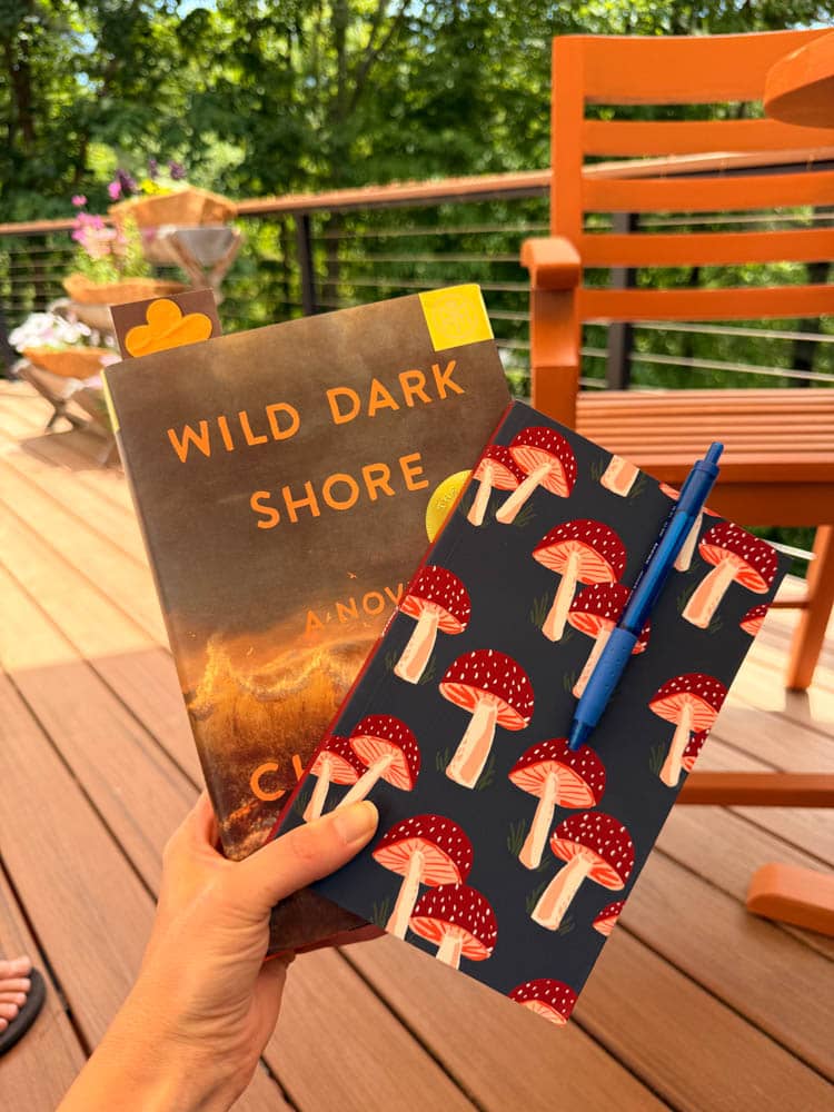 Wild Dark Shore book and mushroom notebook