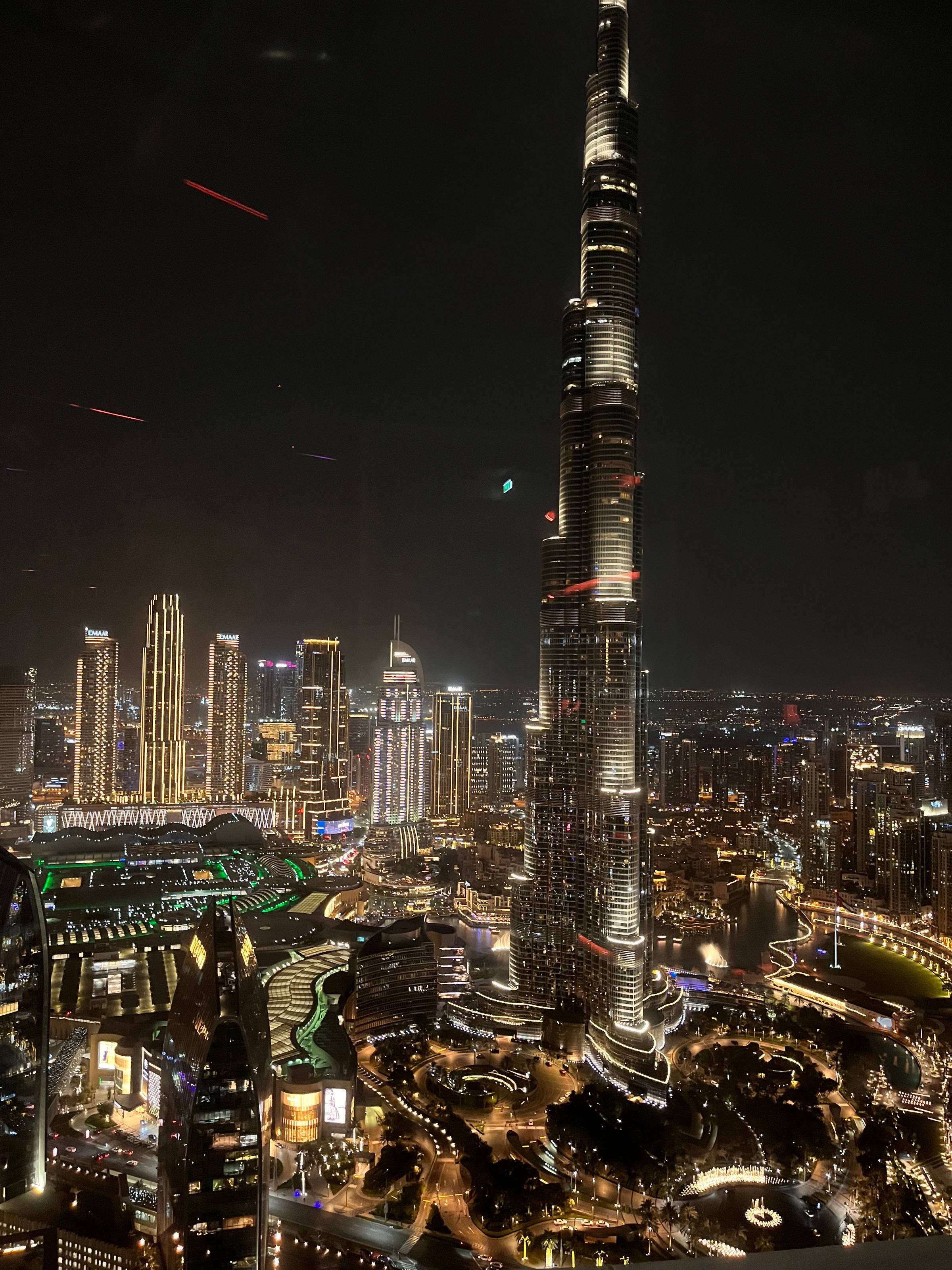 A photo of the Dubai downtown skyline with the Burj Khalifa in the center