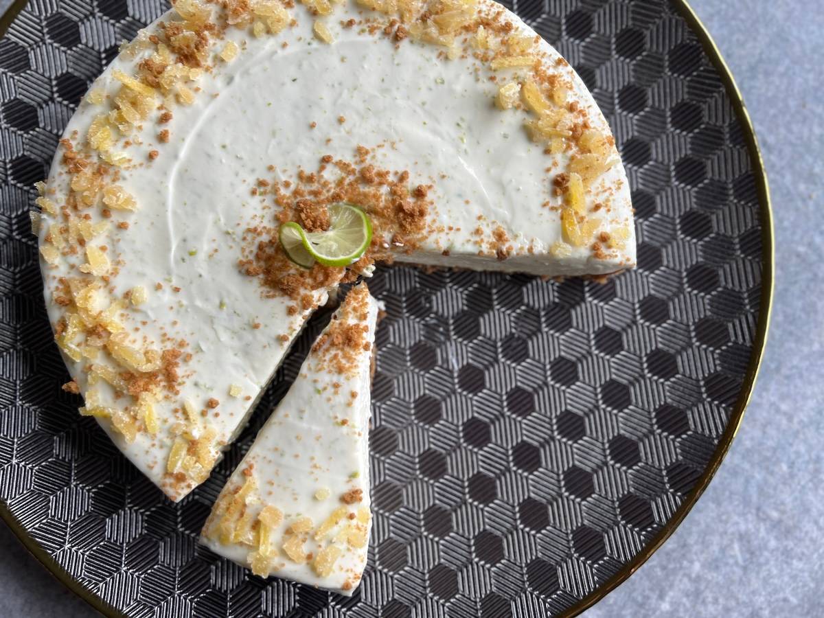 no bake key lime cheesecake on a platter