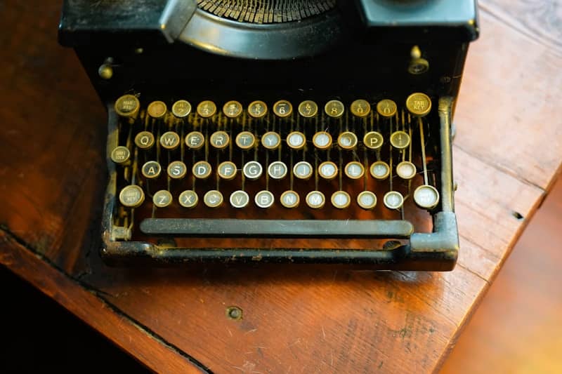 Close-up of an old, vintage typewriter keyboard.