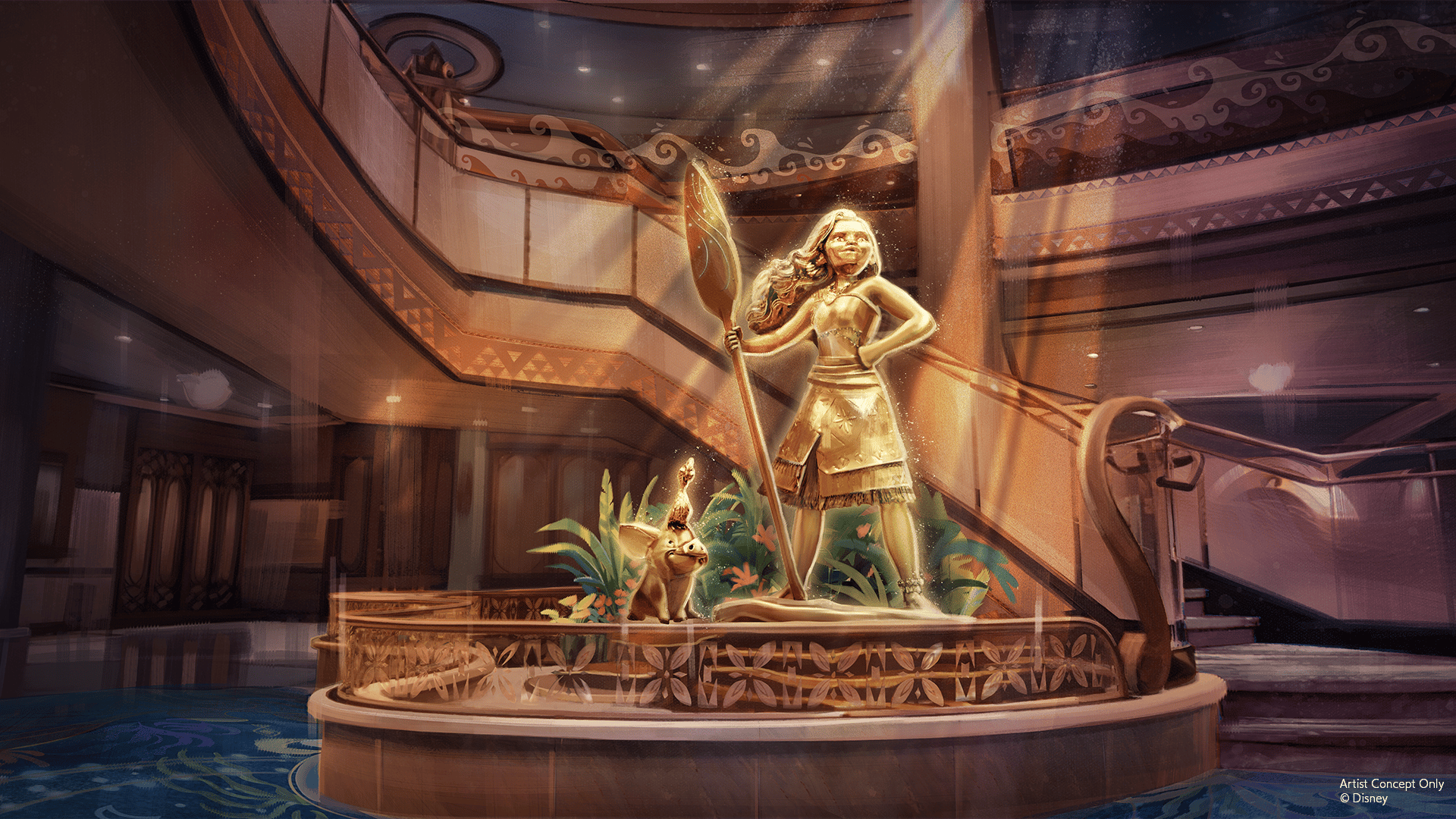 Disney Believe Moana Grand Hall statue concept art. © Disney.
